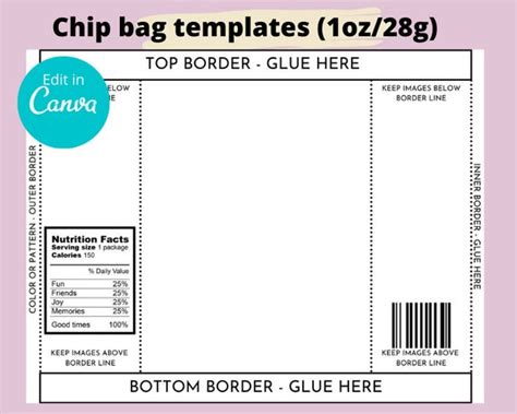 Chip Bag Templatechip Bag Personalizedblank Chip Bagchip Etsy