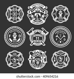 Vintage Monochrome Firefighting Labels Set Inscriptions Stock Vector