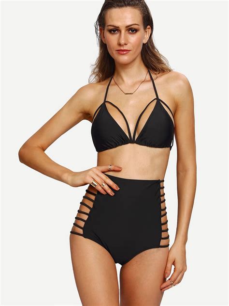 Strappy High Waist Bikini Set SheIn Sheinside