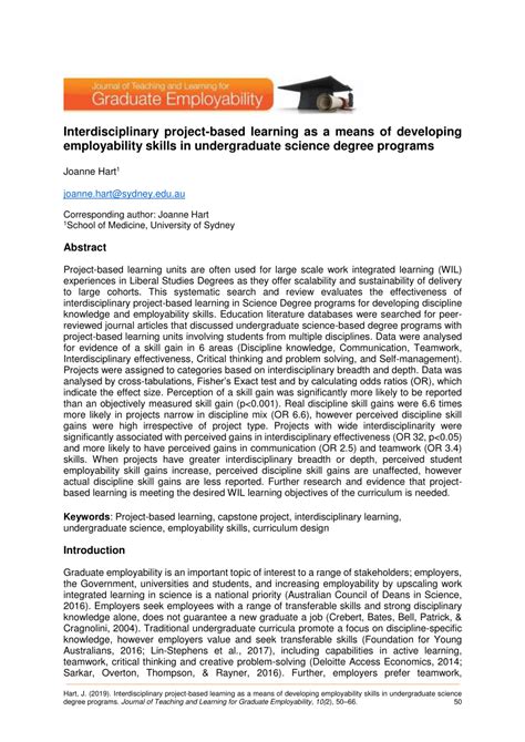 PDF Interdisciplinary Project Based Learning As A Means Of Developing