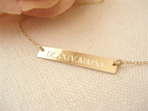 Kt Gold Filled Bar Necklace Personalized Engraved Name Etsy