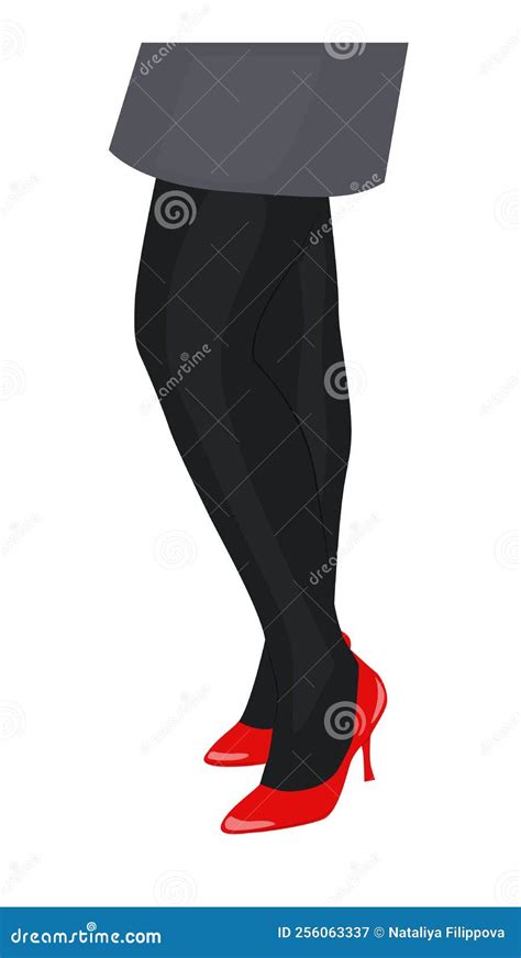 Female Legs In Black Stockings And Red Shoes Stock Vector