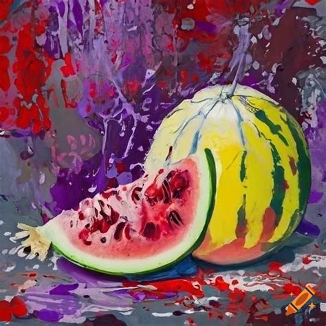 Still Life With Pomegranates And Watermelon In Abstract Splatter