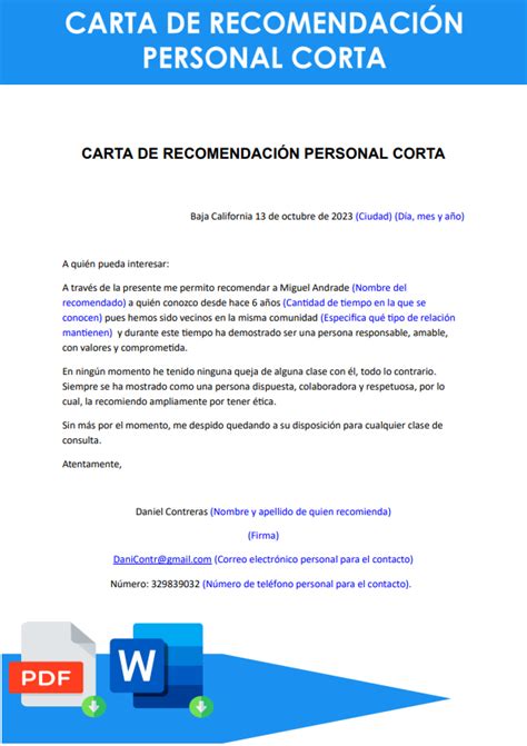 Ejemplo De Carta De Recomendacion En Word Image To U