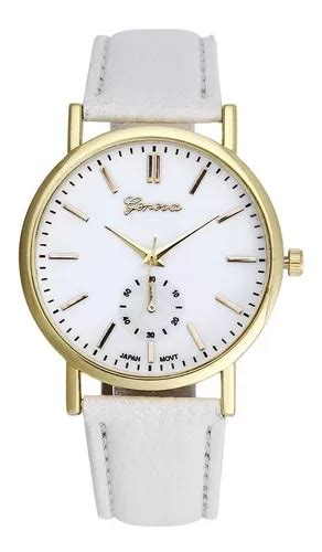 Relógio Feminino Geneva Branco Pulseira De Couro Pu Parcelamento sem