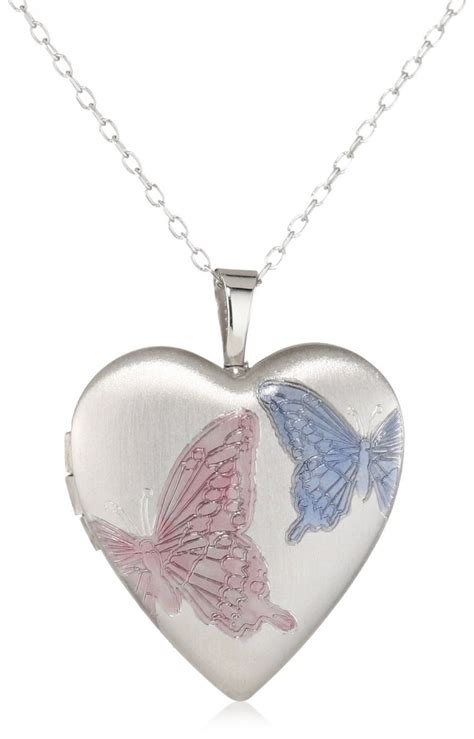 Momento Lockets Sterling Silver Heart Shaped Butterfly Locket Necklace ...