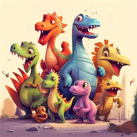 Dinossauros De Desenho Animado Bonitos Foto Premium