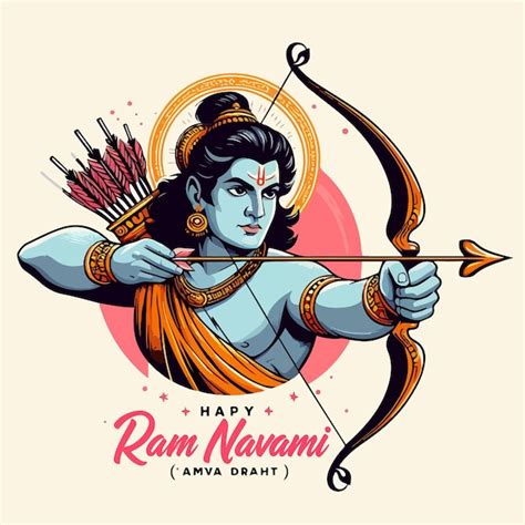 Lord Shri Ram Navami Festival Wishes Background Hindu God Rama Premium Ai Generated Vector