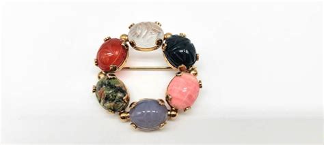 Scarab Brooch Circle Scarab Pin Scarab Pin Gemstone Scarab Egyptian