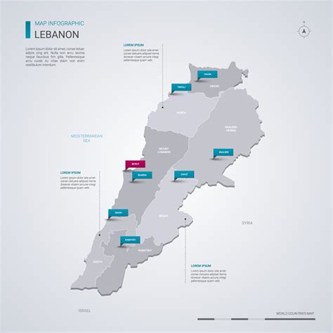 Lebanon Vector Map With Infographic Elements Pointer Marks Editable