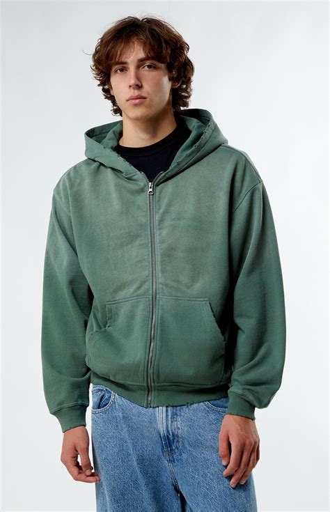 Pacsun Green Heavyweight Spray Full Zip Hoodie Pacsun