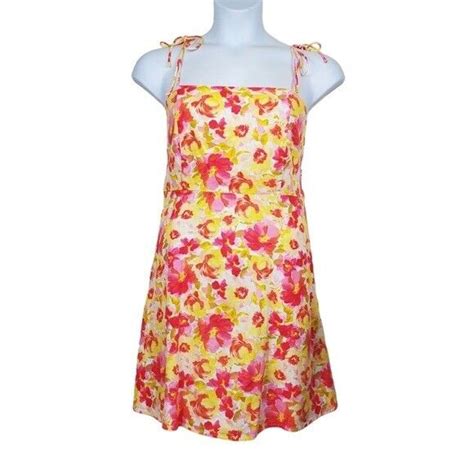 Old Navy Womens Yellow Pink Floral Linen Blend Cami Mini Dress Size Xl