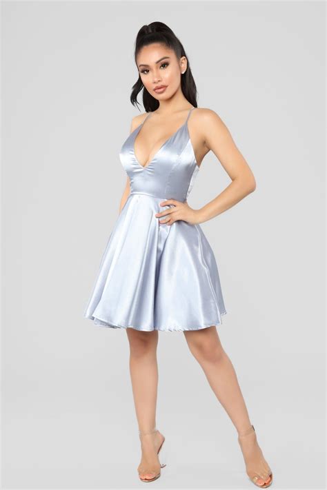 Party Perfection Flare Dress Grey Sexy Satin Dress Flare Dress