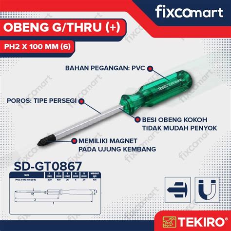 Jual Tekiro Obeng Tembus Hijau Ph2 X 100 Mm Tekiro Obeng Go Thru