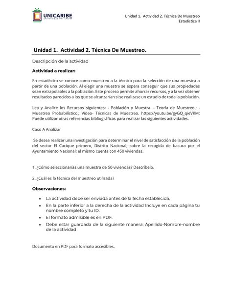 Unidad 1 Actividad 2 Técnica De Muestreo Unidad 1 Actividad 2