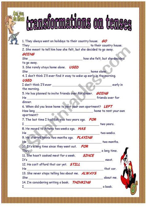 Tenses Transformations Esl Worksheet By Natval