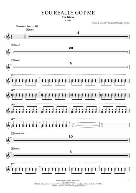 You Really Got Me Tab By The Kinks Guitar Pro Full Score Mysongbook