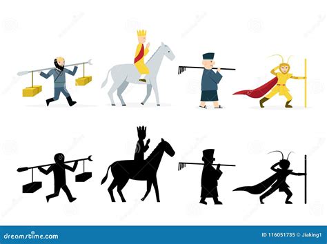 Journey To the West Characters in Flat on White Stock Vector ...