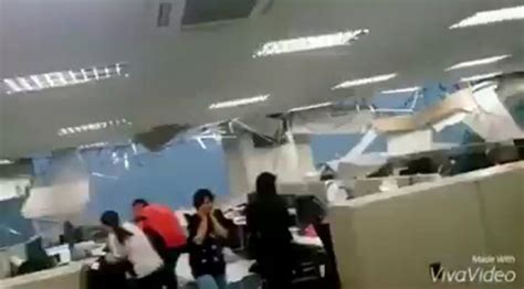 Office Staff Flee In Horror As As Wall And Ceiling Collapse During