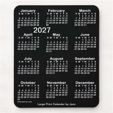 2027 Neon White Large Print Calendar By Janz Mouse Pad