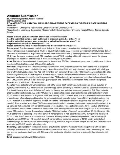 (PDF) DYNAMICS OF T315I MUTATION IN PHILADELPHIA POSITIVE PATIENTS ON ...