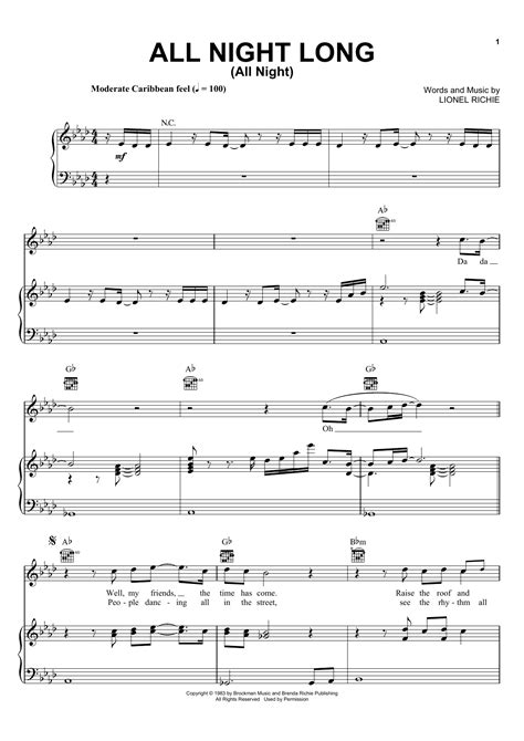 All Night Long All Night By Lionel Richie Sheet Music For Piano Playalong At Sheet Music Direct