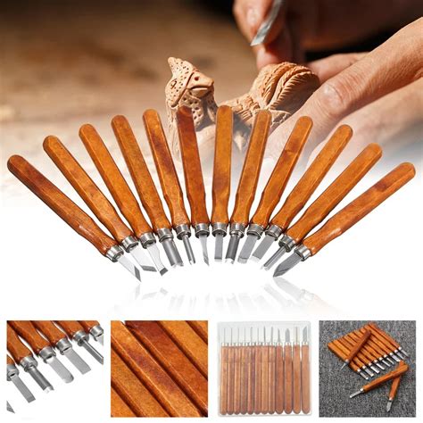 Newest 12pcslot Woodcut Cutter Knife Set Wood Carving Chisels For