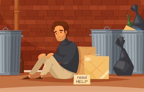 Free Vector Homeless People Cartoon Composition With Sad Poor