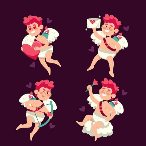 Colección de personajes de cupido en diseño plano Vector Gratis