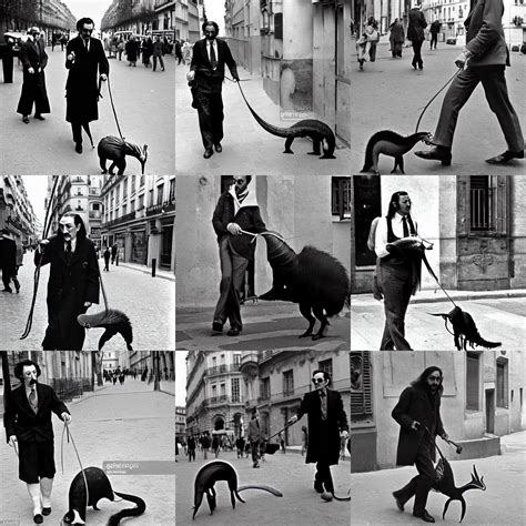 Salvador Dali Walking His Pet Anteater In Paris Stable Diffusion