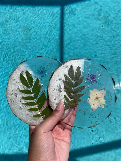 Floral Resin Coaster Boho Room Decor Coasters With Dried Etsy