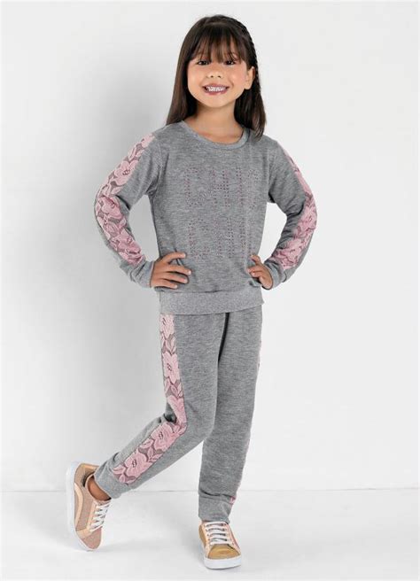 Conjunto Infantil Mescla Rosa Renda Queima De Estoque