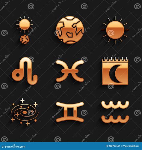 Set Pisces Zodiac Gemini Aquarius Moon Fases Calendario Camino Lechoso Galaxia Leo Sun Y