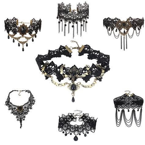 Jouval Gothic Chokers Black Stone Sexy Lace Neck Choker Necklace