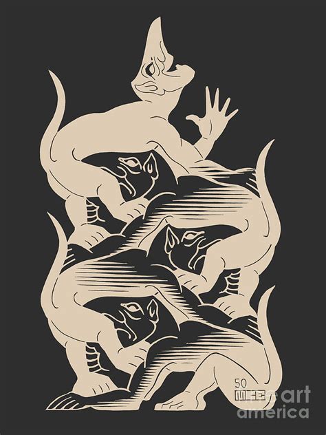 M C Escher Devils Vignette White On Black Drawing By