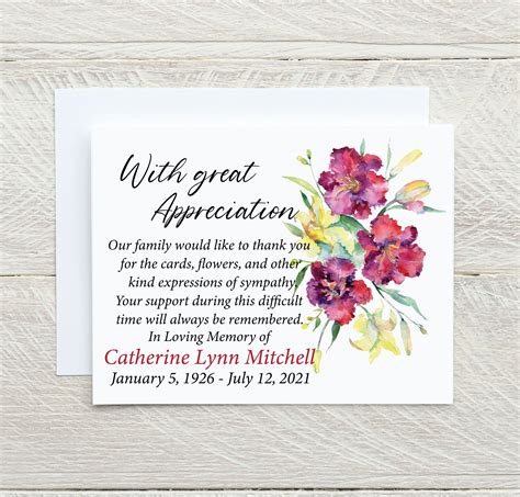 Personalized Funeral Thank You Notes Maroon Choose Quantity A2 Folded