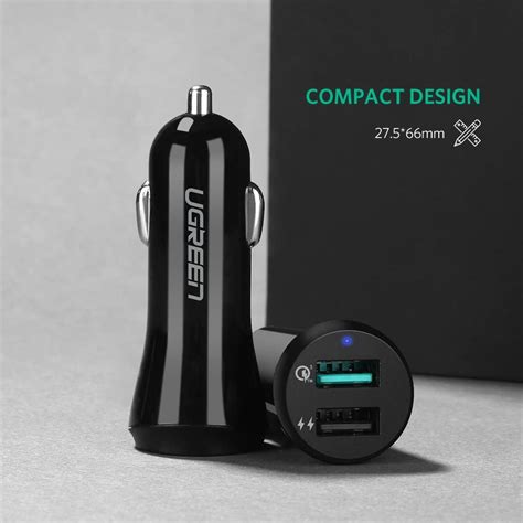 UGREEN Car Charger With 2 USB Ports Quick Charge QC 3 0 30W 3A