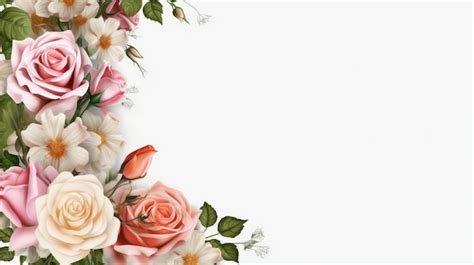 Premium AI Image | Photorealistic of a cute flower corner frame on white background with roses