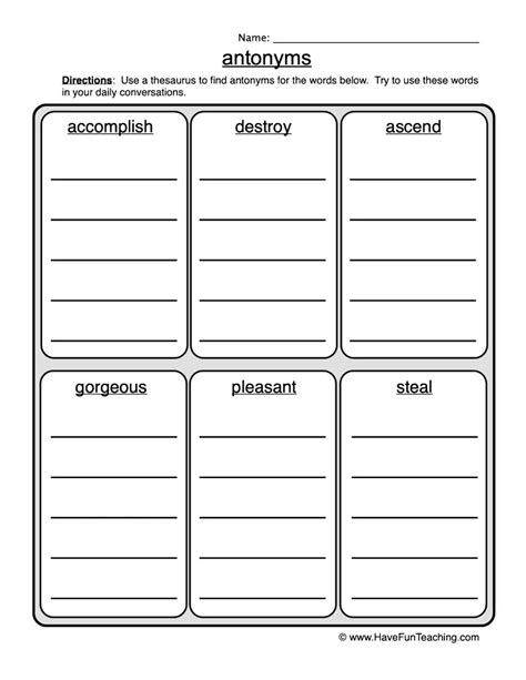 Antonyms List Worksheet By Teach Simple