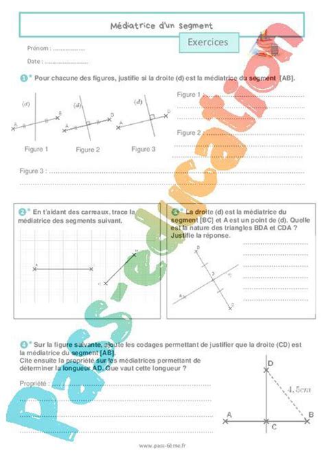 Médiatrice dun segment Exercices de géométrie pour la 6ème PDF à