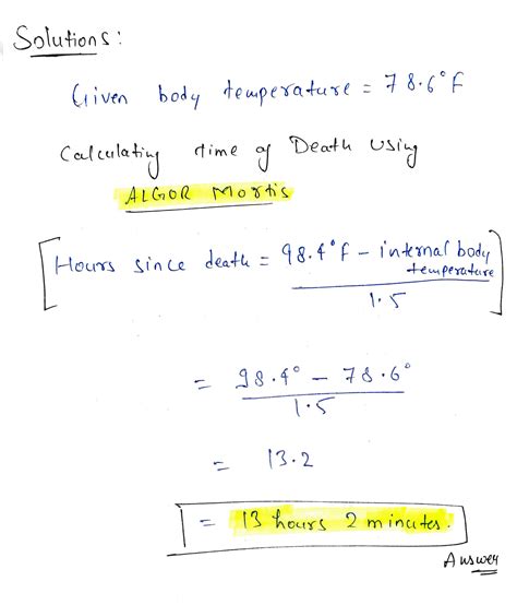 Copy Of Calculating Time Of Death Using Algor Mortis Names