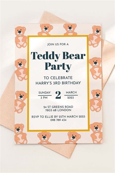 Editable Any Age Teddy Bear Birthday Party Invitation Etsy Teddy