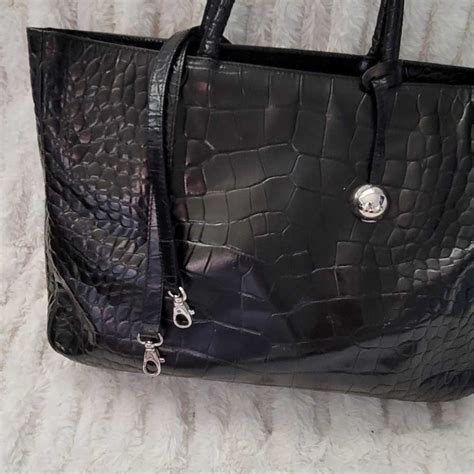 Furla Black Crocodile Embossed Leather Tote Handbag Gem