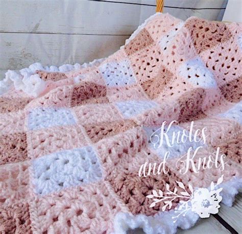 Granny Square Baby Blanket Pink Gray Nursery Pink By Puddintoes