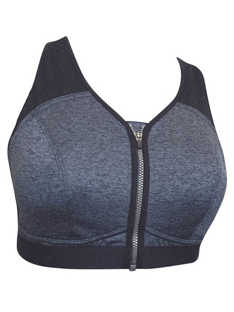 F F F F Active Grey Zip Front Medium Impact Sports Bra Size To