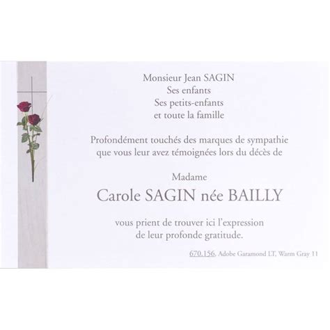 Carte remerciement décès bouquet de roses rouges et croix catholique