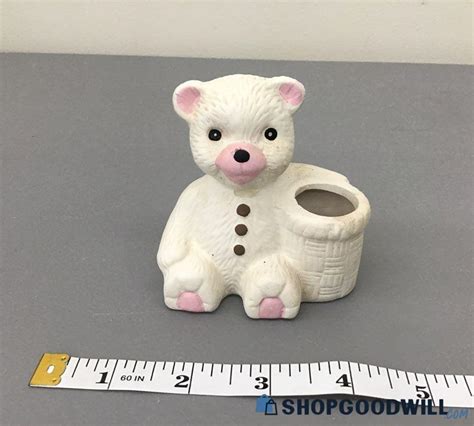 Vintage Teddy Bear Toothpick Holder Ceramic White Bear