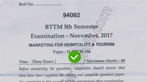 2017 Mdu Bttm 5th Sem Marketing For Hospitality And Tourism Question Paper Youtube