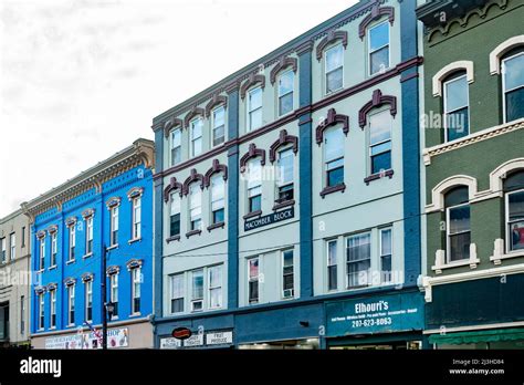 Augusta Maine October Brightly Colored Store Fronts And