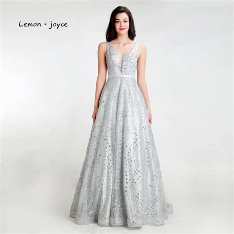 Lemon Joyce Formal Gray Evening Dresses 2020 Sexy V Neck Backless